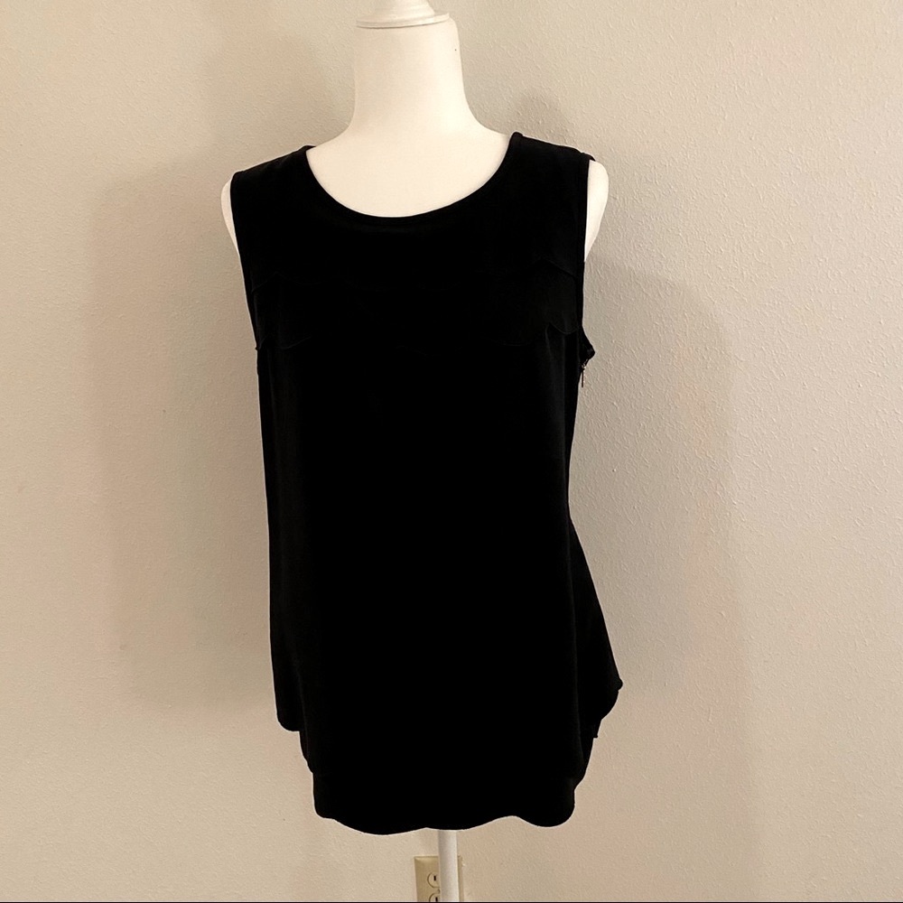 Tory Burch sleeveless scalloped top, black, size 10 - Picture 3 of 10
